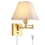 Wall Mounted Lamp Plug in Wall Sconce with Dimmable Switch Swing Arm Wall Lamp