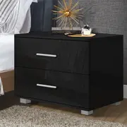 Alfordson Bedside Table Nightstand 4 Side High Gloss Black Side End Table Black