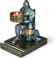 [HDMbigmi] King's Guard Kneeling Knight Candlestick Holders Resin Posture TeaLight Holder Warrior Mobile Phone Stand Pen Holder Candle Holder for Restaurant, Altar, Home Table(Blue)