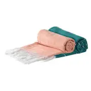 2x Turkish Cotton Towels Beach Bath Gym Spa Hammam Peshtemal Cantaloupe/Aqua