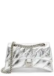 Balenciaga Crush Small Quilted Metallic Leather Shoulder bag - Silver ONE SIZE