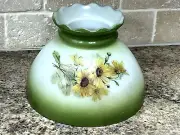 VINTAGE HAND PAINTED YELLOW FLOWERS KEROSENE LAMP SHADE 8" FITTER (10F)