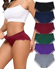 [Levao] Womens Underwear Cotton Bikini Panties Lace Cut Out Underwear Stretch Ladies Cheeky Briefs 6 Pack S-XXL