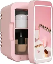 [ADVWIN] 8L Mini Makeup Fridge with LED Makeup Mirror, Portable Cosmetics Refrigerator Cooler, Pink