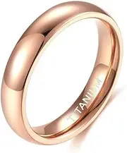 [Wozya] 4 mm Polished Gold Ring for Men Women Ring for Wedding Band Titanium Unisex Ring Engraving