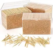 Jerify 12000 Pcs Bamboo Wooden Toothpicks Wood Round Double Sided Toothpicks with Clear Plastic Storage Box for Appetizers Food Barbecue Fruit Teeth Cleaning Party