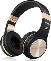 Riwbox Bluetooth Headphones, XBT-80 Folding Stereo Wireless Bluetooth Headphones Over Ear with Microphone and Volume Control, Wireless and Wired Headset for PC/Cell Phones/TV/Ipad (White Gold)