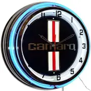 19" Chevrolet Camaro Logo Sign Double Neon Clock Garage Man Cave Decor (Blue)