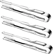 ASAKKURA 3Pcs Heavy Duty Stainless Steel Ice Tongs Food Serving Tongs with Teeth for Sugar Ice Cubes and Appetizers for Cafe Bar Home Use