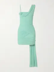 [Maygel Coronel] Maygel Coronel - Hilvan Appliquéd Draped Ruched Stretch-jersey Mini Dress - Turquoise - Extended Extended Blue