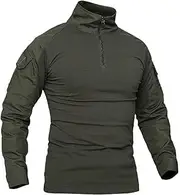 [HanzhuoLG] Men‘s Camouflage Military Training Tshirt Colorblock Stand Collar Outdoor Tactical Cycling Hiking T Shirts Color1 M