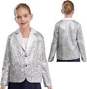 [iiniim] Kids Girls Wedding Banquet Jacket Formal Blazer for Birthday Party Button Tuxedo Glitter Outwear
