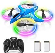 Dwi Dowellin Mini Drone Crash Proof RC Quadcopter with LED Night Lights One Key Take Off Flips Rolls Nano Drones Toys for Kids Children Beginners Boys and Girls, 2pcs Batteries