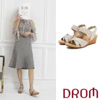 在飛比找momo購物網優惠-【DROM】坡跟涼鞋 交叉涼鞋/歐美復古亮絲面交叉編織造型坡