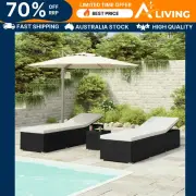 3 Piece Garden Sun Loungers with Tea Table Poly Rattan Black Outdoor Furni 57662