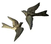 Set of 2 Garden Birds, Spring Home Accent Decor, 3D Wings, Metal Wall Hanging,