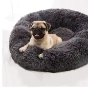 Plush Dark Grey Donut Dog Bed 28'' - Cozy Anti-Anxiety Retreat for Pets