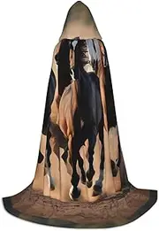 VPPUR Running Horses Print Unisex Hooded Cloak For Carnival Theme Party Decorations Witch Costume Cosplay