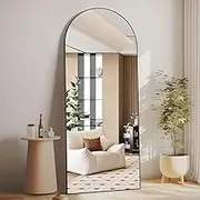 CASSILANDO Arched Full Length Mirror 165 * 60cm, Floor Big Standing Mirror, Against Wall for Bedroom,Dressing and Wall-Mounted Thin Frame Mirror, Black
