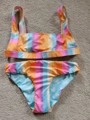 NWT Girls BILLABONG ON THE BRIGHT SIDE 2PC BIKINI SZ 10 GIRL'S STRIPED REVER