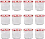 [Argon Tableware] Glass Jam Jars with Airtight Red Gingham Lids - 130ml - Pack of 12 - Empty Screw Top Kitchen Storage Jar for Food, Honey, Spice, Pickling, Preserving, Candle Making