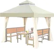Gazebo Replacement Top,Double Tiered Canopy Top Cover - Hardtop Roof 10X10Ft Shade for Grill Patio Barbeque Outdoor Backyard Use