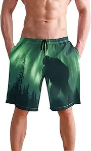 [XYMZR] Aurora Sasquatch Night Men's Swim Trunks Quick-Dry Bathing Suit Swimming Board Shorts S
