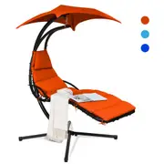 Costway Outdoor Hammock Chair w/Stand Metal Swing Chair Garden Lounger Chair Cushion Canopy Patio Pool Yard Orange