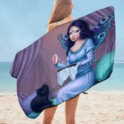 Fantasy Art Ariadne Princess Cat Fairy Microfiber Beach Towel