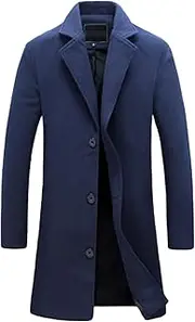 [Maiyifu-GJ] Men's Wool Blend Long Trench Coat Warm Winter Slim Fit Mid-Length Jacket Single Breasted Casual Business Overcoat