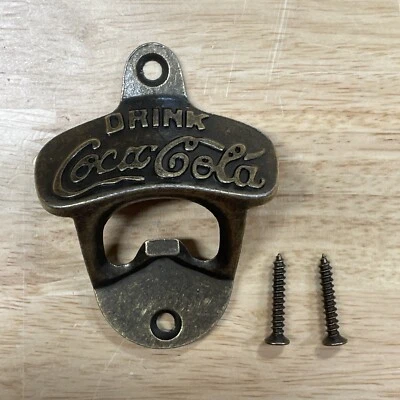 Coca-Cola Wall Mounted Bottle Opener Brass Coke Soda Pop Drink Bar Man Cave