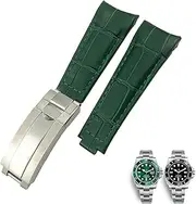 [UMCNVV] 20mm Curved End Watchbands Leather Strap Fit for Rolex 116610 Submariner Oyster GMT Daytona Slide Lock Buckle Cowhide Bracelets
