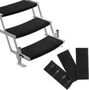 RV Step Covers, Trailer Stair Carpet, 3-Piece Outdoor Set, Non-Slip Texture, Black, Easy Strap Attachment, Ideal for Camping, Travel, Picnic, Trip, Caravan, Trailer Use