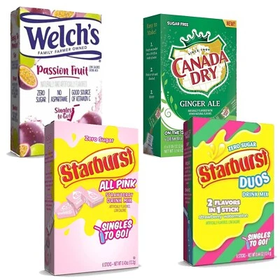 Zero Sugar Drink Mix Pack Welch Passion Fruit Canada Dry Starburst Pink & Duo