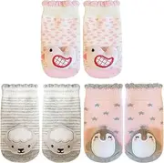 [PUPPET] Baby Girl Rattle Socks Set for 0-6 Months 3-Pack Adorable Infant Socks with Playful Puffy Animal Face Design