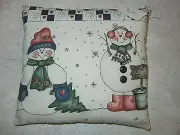 Handmade Accent or Decorative Pillow Featuring Snowmen with Snowflakes for Sale