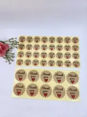 "Thank you" Labels Stickers Self-Adhesive printed with Love heart
