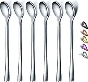 Long Handle Spoon, Coffee Stirrers, Premium Stainless Steel Coffee Spoons, Ice Tea Spoons, Ice Cream Spoon, Cocktail Stirring Spoons, Tea Spoons, Set of 6 (Silver)