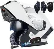 Bluetooth Flip-up Modular Motorcycle Helmet ECE Approved Motorbike Front Helmet Anti-Fog Visor Tinted Motorbike Helmets Racing Crash Karting Full Face Motorbike Helmets XXL