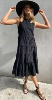 DECJUBA Lydia Sleeveless Broderie Midi Dress in Black Size XS RRp $159.95