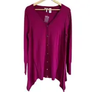 NWT LOGO by Lori Goldstein Cardigan Sweater Top Women Size M Fuscha Pink Button