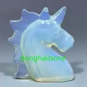 2" Hand Carved Opalite unicorn skull Quartz Crystal Skull gem Figurines gift 1pc