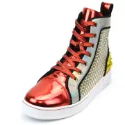 FI-2363 Red Silver Gold Spikes High top Sneaker Encore by Fiesso