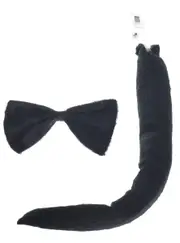 Plush Black Velvet Kitty Cat Tail and Bow Tie Accessory Set