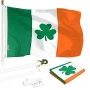 6 Feet Tangle Free Spinning Flagpole (White) Ireland SHAMROCK Brass