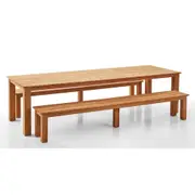 Barbados Outdoor Teak 3m Rectangle Table with 2 Bench Seats - Outdoor Teak Dining Settings
