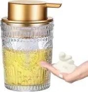 8 Oz Glass Foam Soap Dispenser, Clear Hand Liquid Bottles with Gold Plastic