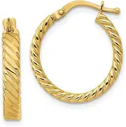[JewelryWeb] 10k Solid Yellow Gold Small 3mm Patterned Hoop Earrings 20.75x20mm Wide 3mm Thick-Hoop Earring for Women