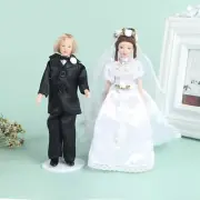 1:12 Scale Victorian Dollhouse Porcelain Poseable Bride Bridegroom Wedding Dress