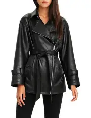 [Belle & Bloom] BFF Belted Black Leather Jacket